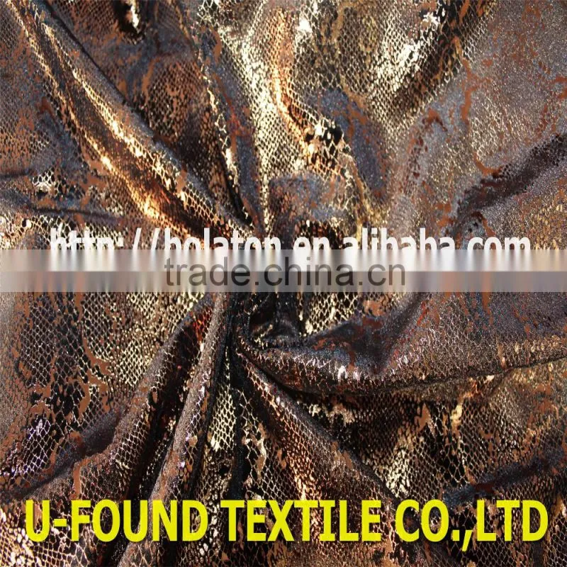 new fancy item 95% polyester 5% spandex warp knitted velvet with bronze foil python pattern print fabric