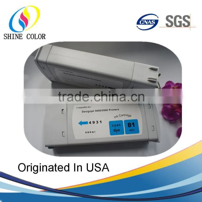 NEW 6 color 680ML HP81 compatible ink cartridge for HP DJ 5000 5500