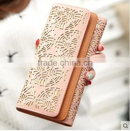 Fashion hollow out design paper women wallet with custom pattern , chinese paper cut design lady girl wallet with magnet closure