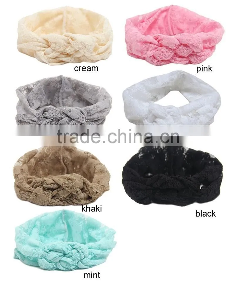 Wholesale 2016 New Knitting Cross Lace Headbands For Baby Girls / OEM Wholesale kids or women elastic wide lace headband