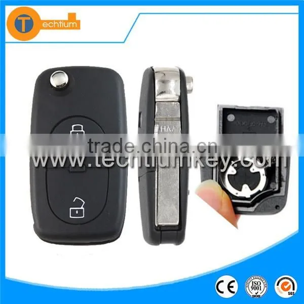 Round head 3 button flip remote key with 1616 battery place and logo car remote key cover shell for vw jetta bora polo touareg