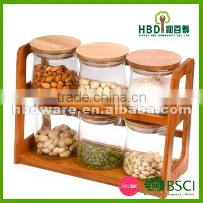 Glass canister with bamboo rack wholesale