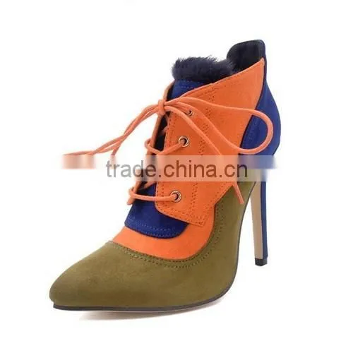 2016 winter high quality women ankle boots lace up high heel ankle boots PF4410