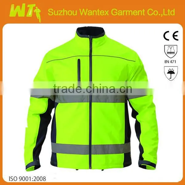 Reflective safety Men's waterproof softshell jacket in flourescent yellow