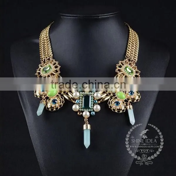 high quality vintage style crystal imitation pearl chunky statement necklace tin alloy fashion women pendant necklace 6390083