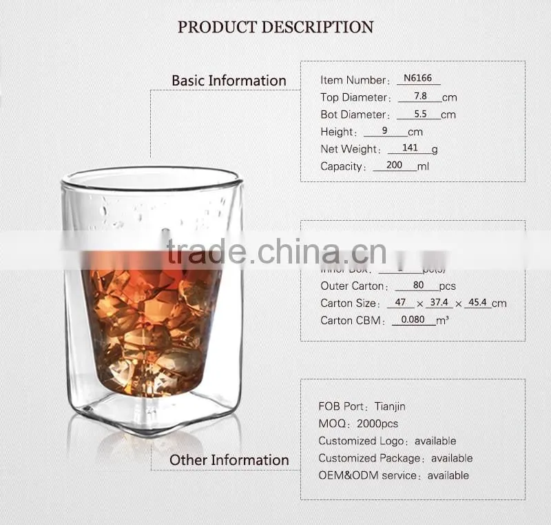 china supplier hot sell borosil double wall unique wine glasses for 200ml
