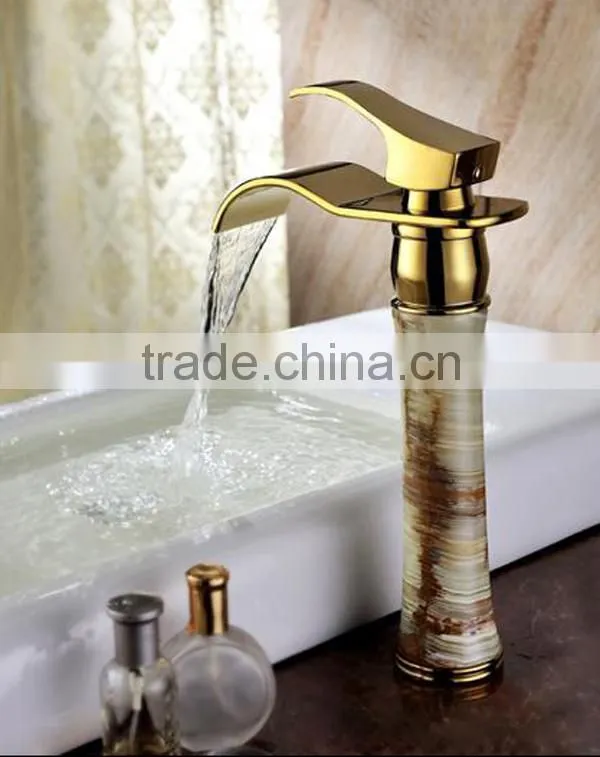Gold plated waterfall faucet antique brass golden waterfall faucet