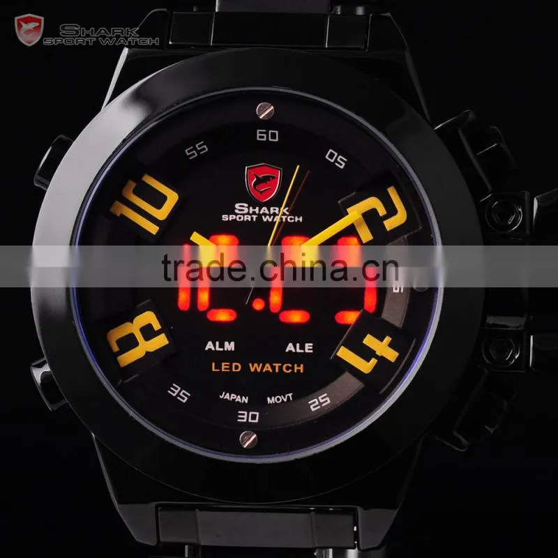 Shark Outdoor Analog Digital Steel Band Yellow Dial Mens Sports Quatrz Watch