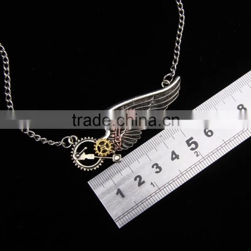 2015 yiwu fashion jewelry hot sale new design steampunk necklace gear steam angel wing necklace statement necklace