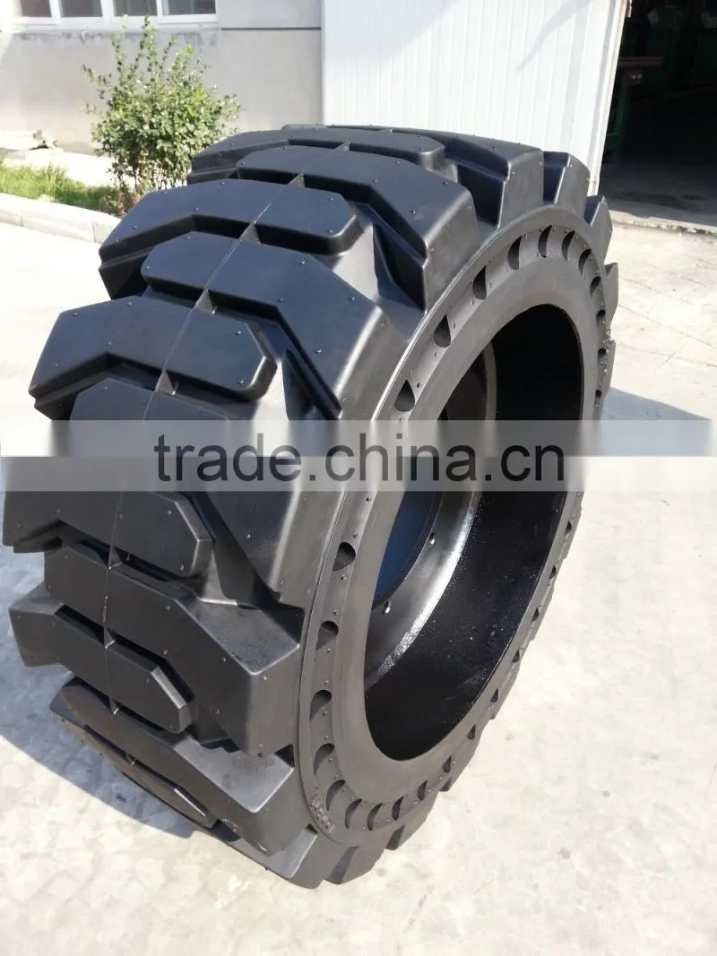 Hot sale quality assured rubber solid skid steer tires with holes and rims16/70-20 for bobcat