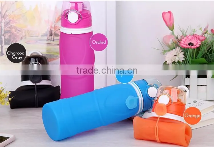 2017 Low Price Fashional Design 1000ml Sports Silicone Collapsible Water Bottle With Carabiner