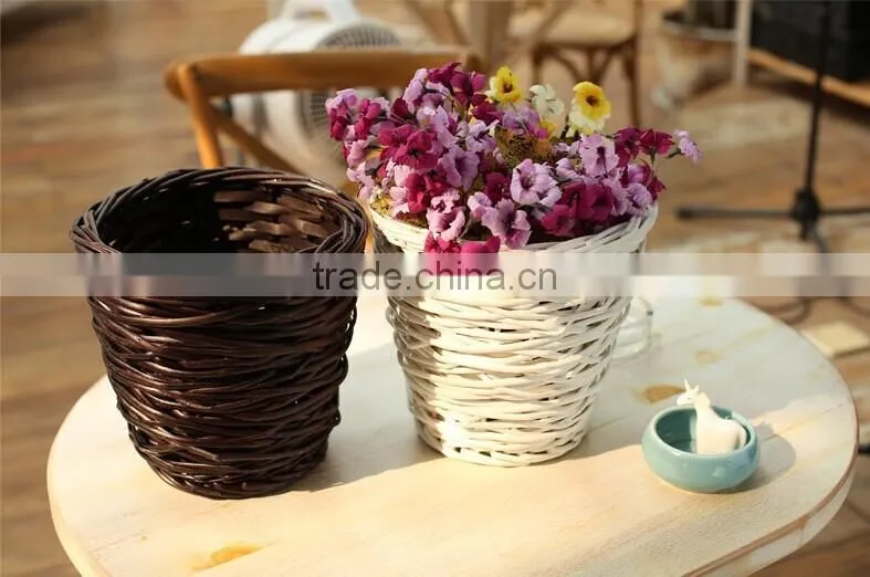 handmade plastic lined wicker basket for flower plant decoration wicker flower planter pot