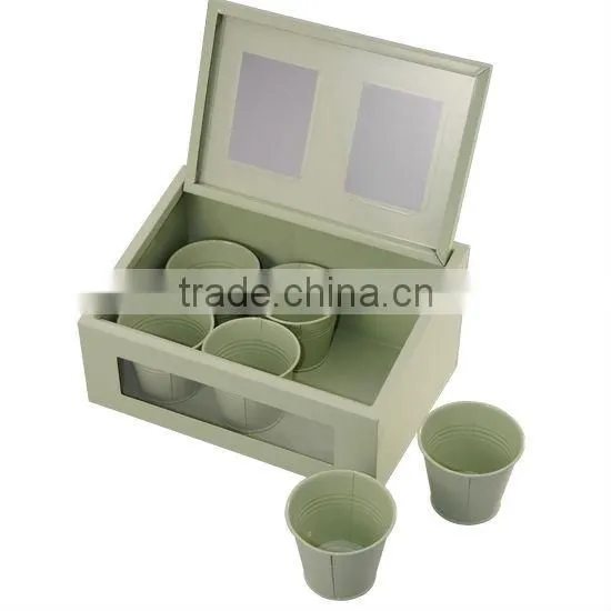 Sliver Metal planter set of 3 pcs with holding tray /wrought iron flower pot stands