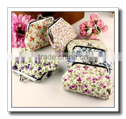 Fresh flower print cotton fabric metal button Coin wallet,pocket wallet for ladies
