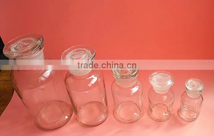 wide mouth laborating glass reagent bottle with stopper lid