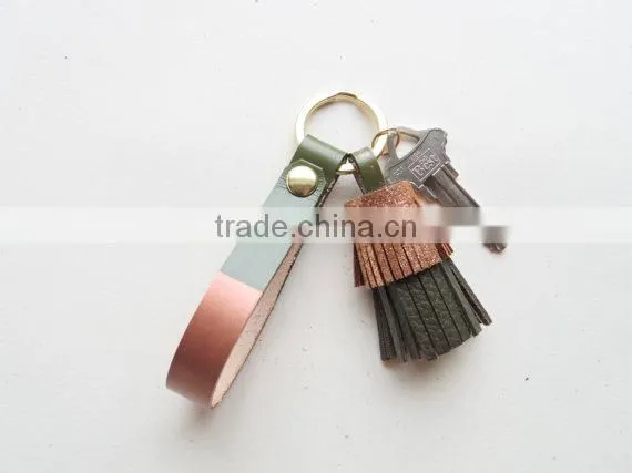 Colorful Leather Fringe Keychain Purse Charm Twister Tassel Key Holder