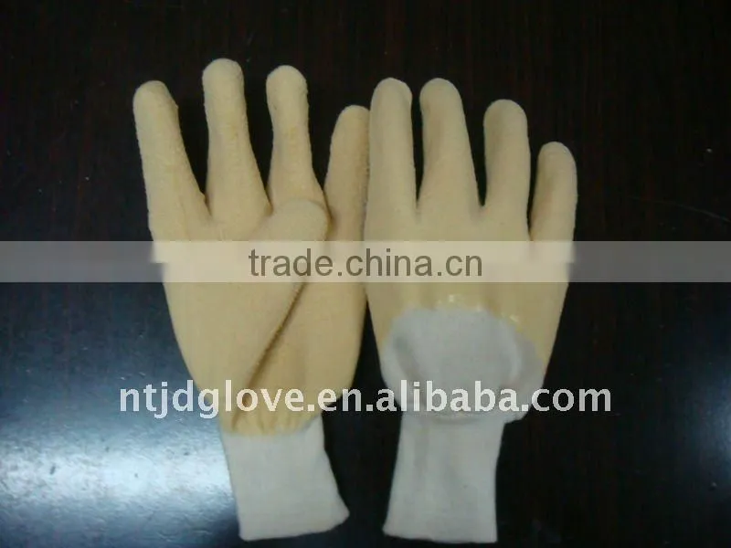 Welding gloves Latex gloves . Jersey fabric liner,wave crinkled latex fully coating , Knit wrist Safety gloves