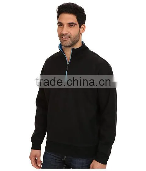 Cotton cheap men custom black zip pullover sweatshirt