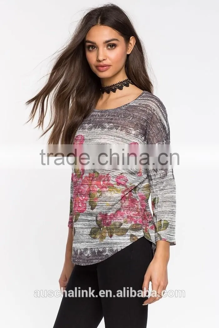 hot sale floral printed t shirt elegant design for ladies wholesale