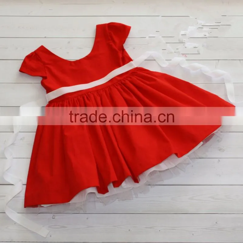 Girls Xmas Red Dress 100% Cotton Short Sleeve Twril Party Dress For Christmas
