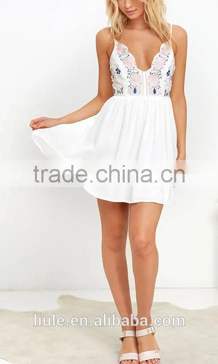 2017 Latest Slim Sleeveless Hard Work Jacquard Embroidered Dress summer V neck dress