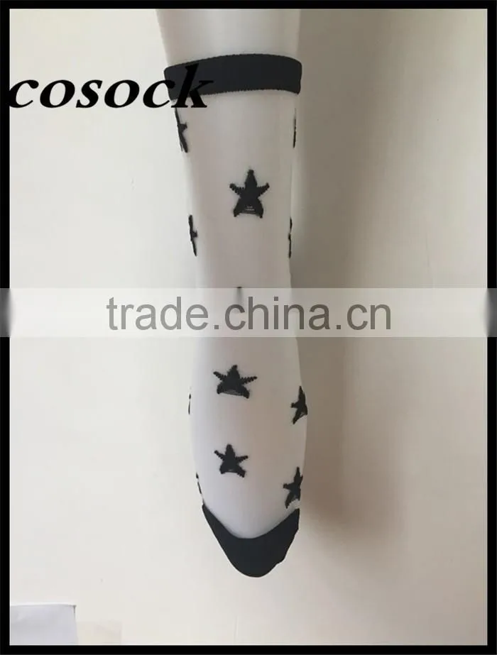 Flower jacqaurd women lovely ankle high transparent nylon summer socks