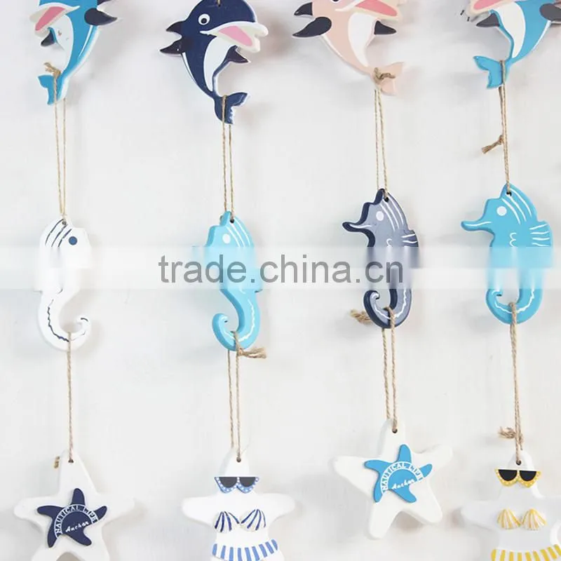 Mediterranean Style Wooden Fish Shape Wall Hangings Decoration Craft
