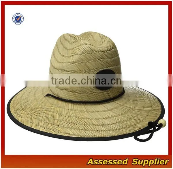 Australia fedora straw surf hat with band and adjustable lanyard lifeguards straw hat with lining to protect