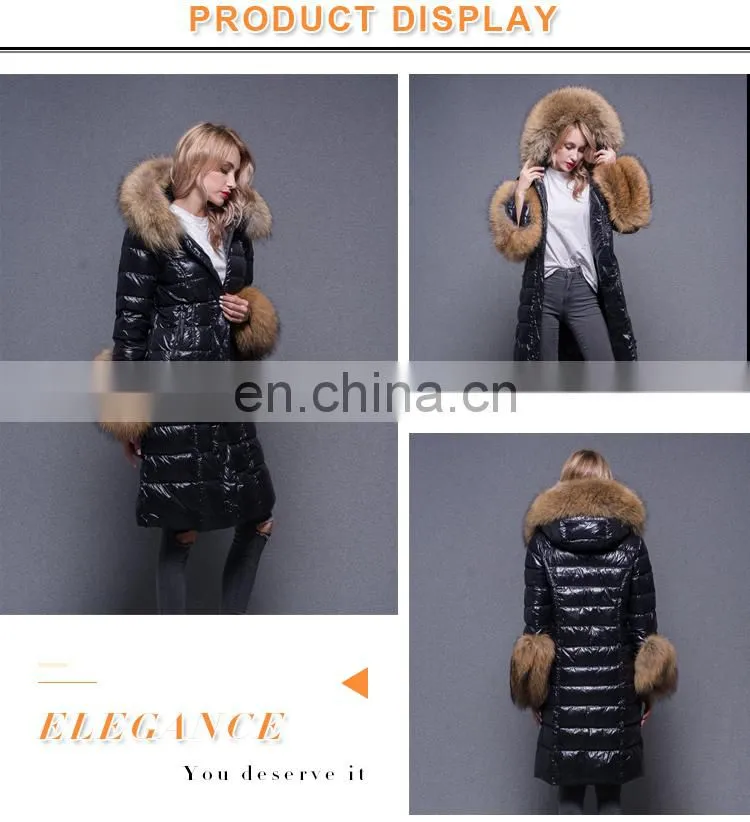 Heavy fur collar custom fashion style warm feather inside hood down jacket for winters