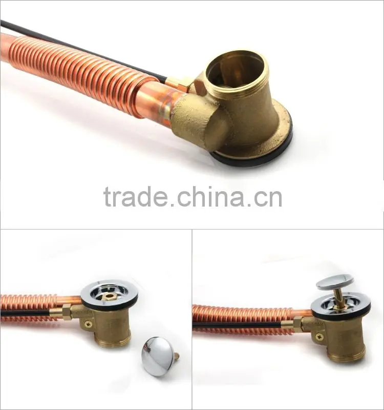 Ningbo Guida Brass bathtub waste drain shower faucet accessories with push button /copper color pipe