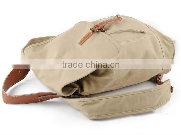 Stylish Leather Stripe Canvas School Bag