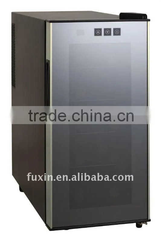 FUXIN:JC-26BLW .Thermoelectric wine cooler hold 10 bottles/Glass door wine cooler.Aluminum Trim Door Frame