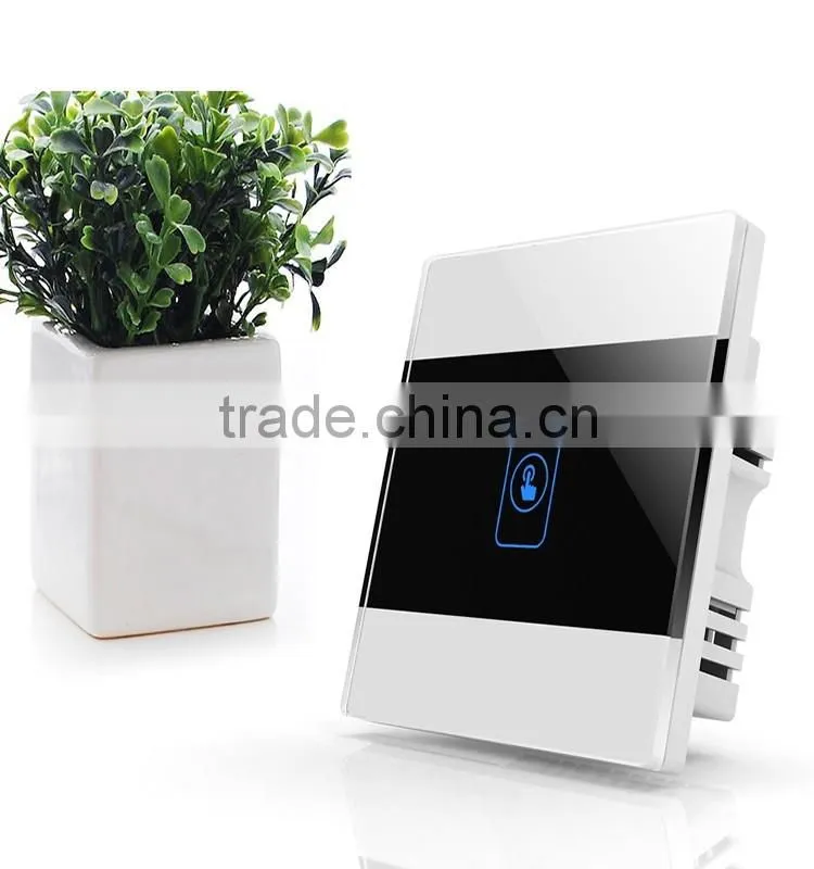 2016 hot sell 1Gang Crystal Glass Panel White feather touch switch Smart Home Switch
