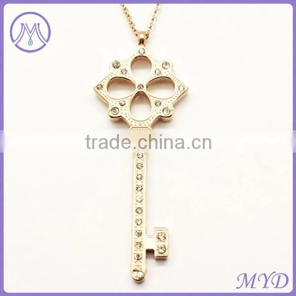 Stainless Steel Gold Plating Angel Wing Key Pendant Necklace