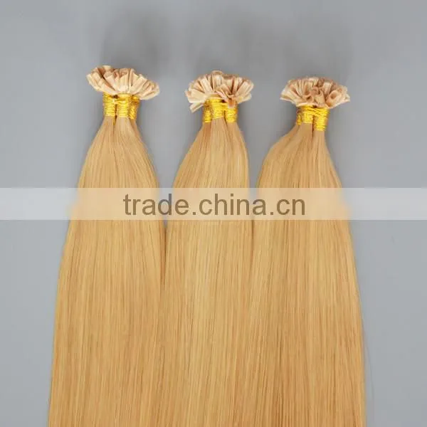 U V I flat tip blonde hair extension bundles
