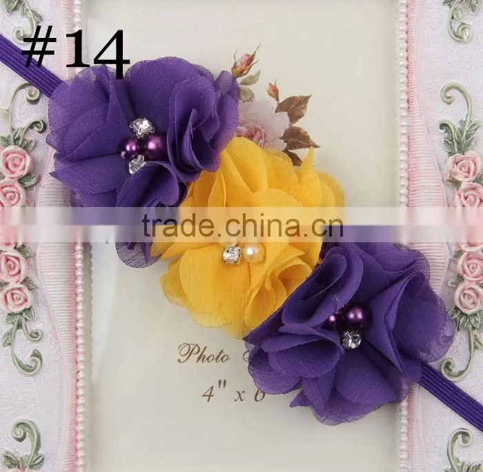 Cute girl princess headbands baby girl flowers cotton elastic headband kids handmake pearls flower headband for girls