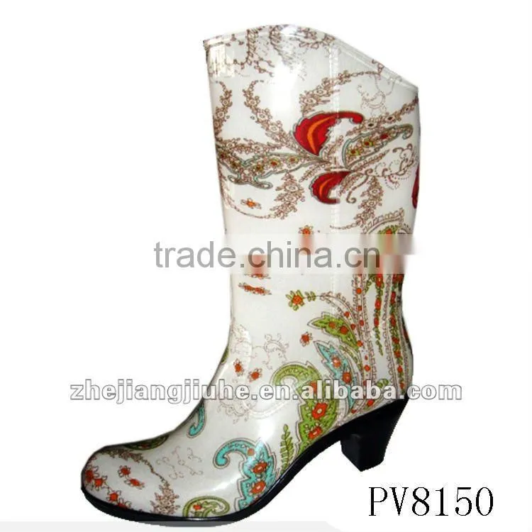 Fashion high heel rubber rain boots