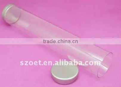 Clear plastic cylinder tube with sealed bottom and hanger caps