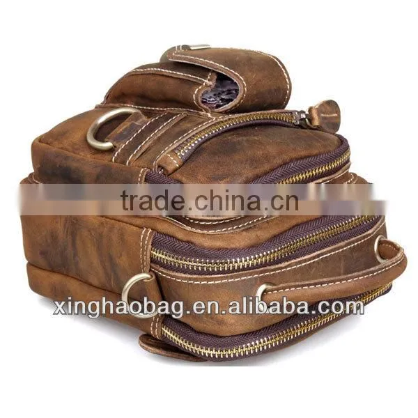 Multifunctional long strap small leather duffle bag for men