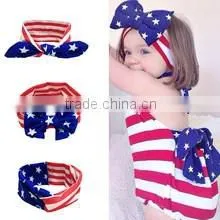 Hot-sales kids crochet Headband for 4th of July fashion baby large bow Hair Bands hair flower wh-1744