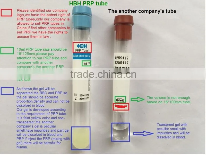 High concentration platelet rich plasma PRP tube