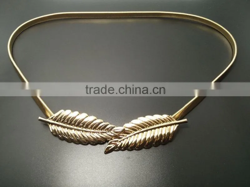 European metal leaf dress belt female thin elastic stretch belt