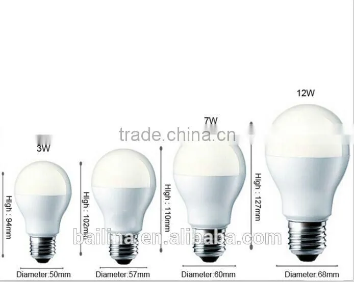 A60 shape luminum white house led bulb light b22, 7W high brightness led bulb lamps