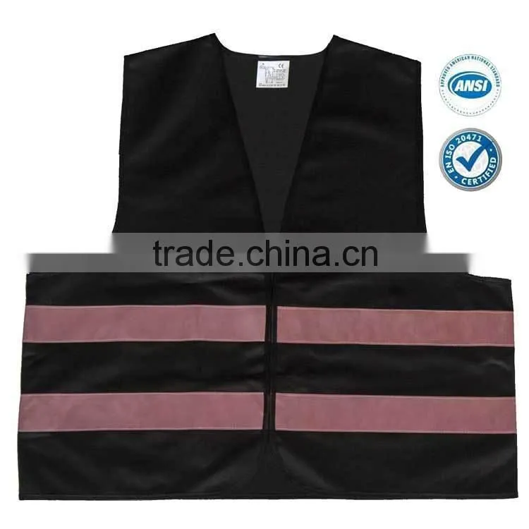 black safety vest with colourful refective tape