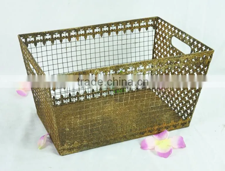 Shabby chic wire storage basket for garden planter
