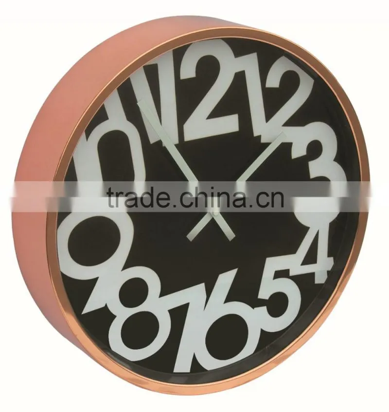 Rose gold metal round shaped decorative wall mounted clock