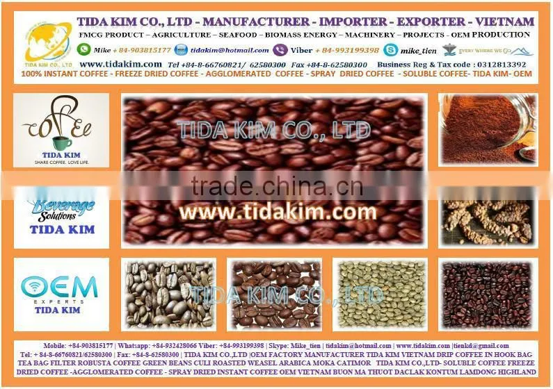 SPRAY DRIED INSTANT COFFEE 100%-FREEZE AGGLOMERATED ARABICA ROBUSTA VIETNAM SOLUBLE COFFEE - ROASTED COFFEE TIDA KIM OEM