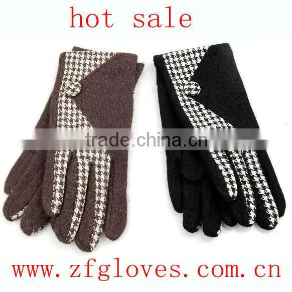 lady wool gloves named fashion houndstooth stud string knit gloves