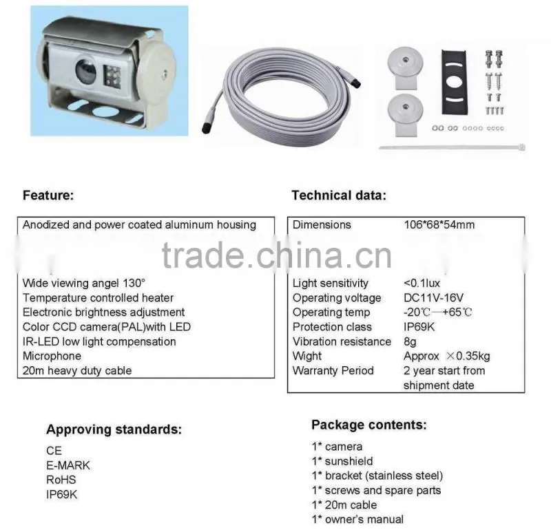 1/3" SONY CCD Car reversing camera 270,000 pexels Heavy Duty back up w/8pcs IR IP69K Motorized Shutter camera