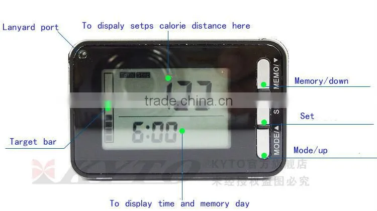 KYTO factory outlet big screen 3d calorie simple pedometer